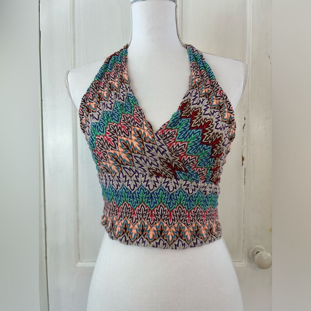 Vintage 90’s Cheryl Creations Multicolored Halter Top with Tie Back size S EUC